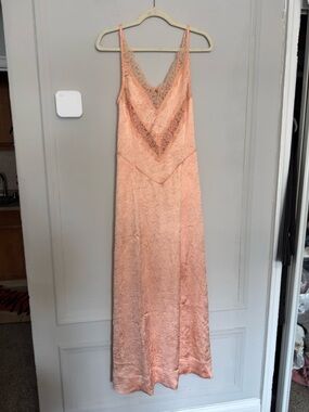 Free People Peach Lace-Trim Maxi Slip Dress